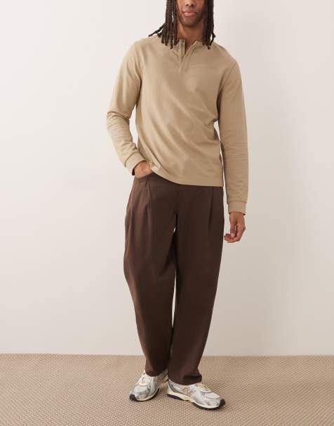 ASOS DESIGN - Brune afslappede bukser i tapered fit med dobbelt plisseringer - view 1