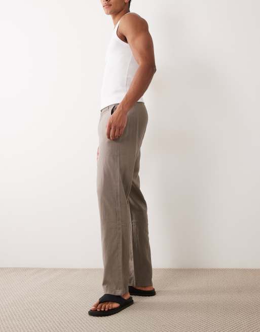 ASOS DESIGN - Brune bukser i hørblanding med lige ben - Del af sæt, 3 af 5