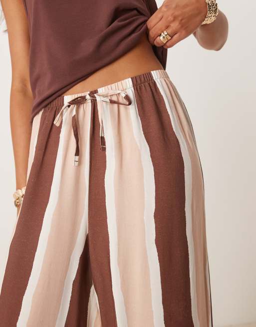 ASOS DESIGN - Brune bukser med brede striber i hørblanding, 2 af 5
