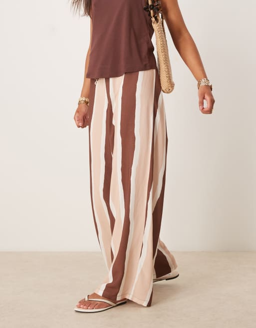 ASOS DESIGN - Brune bukser med brede striber i hørblanding, 5 af 5
