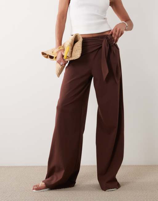 ASOS DESIGN - Brune bukser med vide ben og bindebånd i taljen, 2 af 5