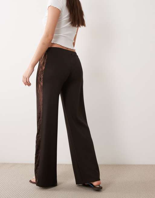ASOS DESIGN - Brune bukser med vide ben og blondepaneler, 5 af 5