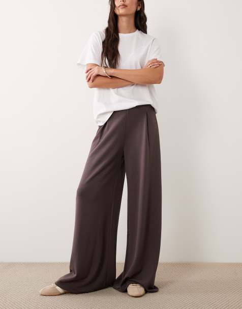 ASOS DESIGN - Brune bukser med vide ben og lægdetaljer - Del af sæt - view 1