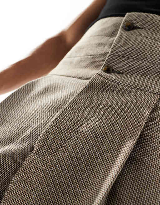 ASOS DESIGN - Brune elegante bukser med løstsiddende ben og kontrasterende linning i mikrotekstur, 5 af 5