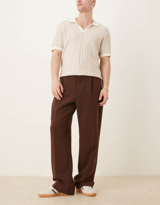 ASOS DESIGN - Brune elegante bukser med vide ben, plisseringer foran, chunky bæltestropper og halv stretch, 2 af 5
