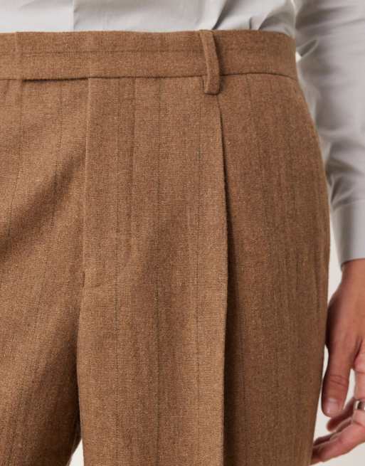 ASOS DESIGN - Brune elegante nålestribede ben med vidde i uldblanding , 2 af 5