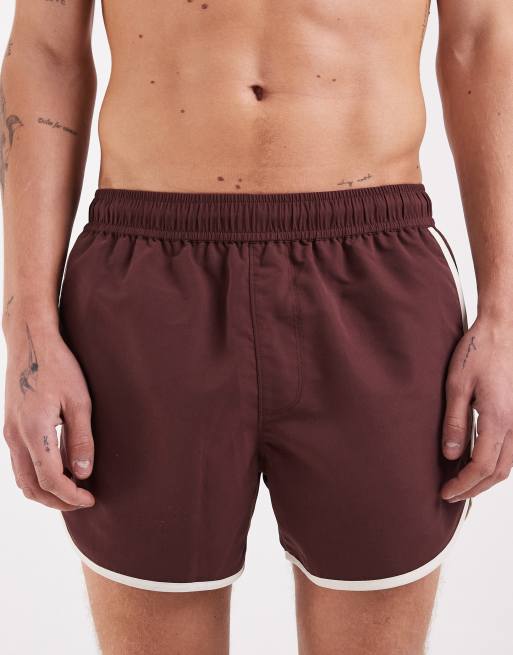 ASOS DESIGN - Brune korte badeshorts med kontrasterende bindebånd, 4 af 5