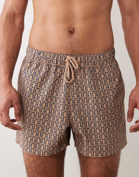 ASOS DESIGN - Brune korte badeshorts med mikroprint - view 1