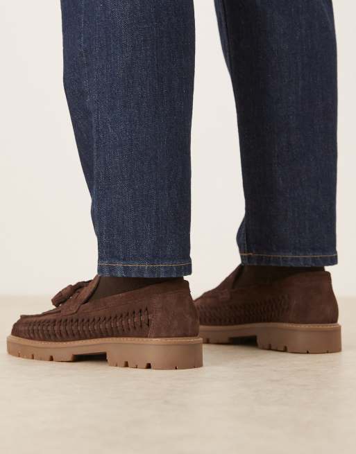 ASOS DESIGN - Brune loafers i ruskind med vævede detaljer og kvaster, 3 af 4