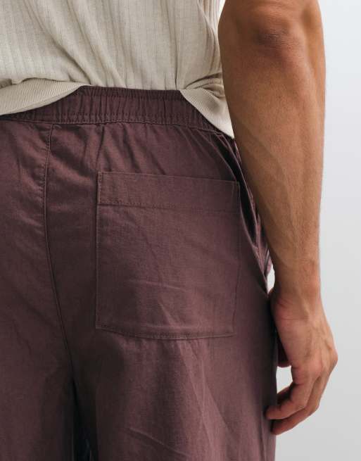 ASOS DESIGN - Brune løstsiddende bukser i hørblanding, 4 af 5