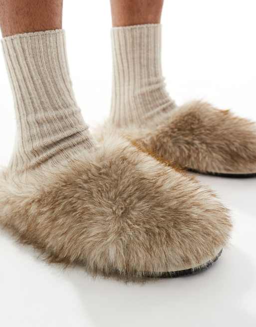 ASOS DESIGN - Brune mule-hjemmesko i imiteret pels, 2 af 4