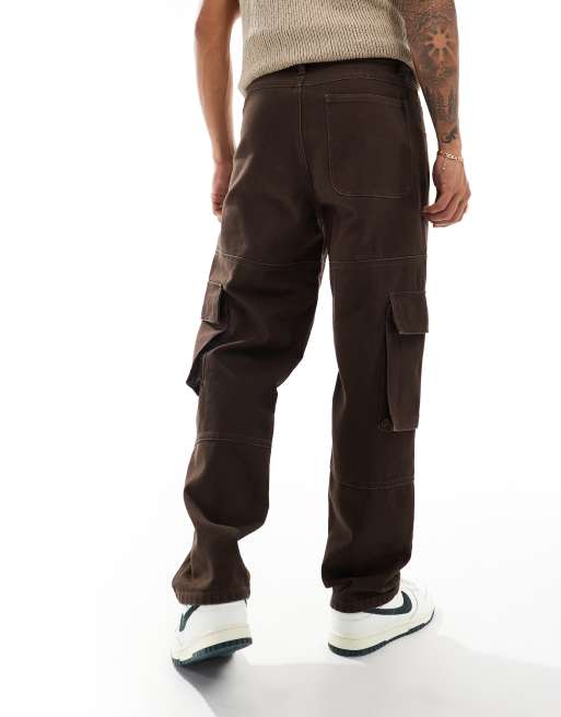 ASOS DESIGN - Brune og baggy cargobukser i kraftig lærred, 2 af 5