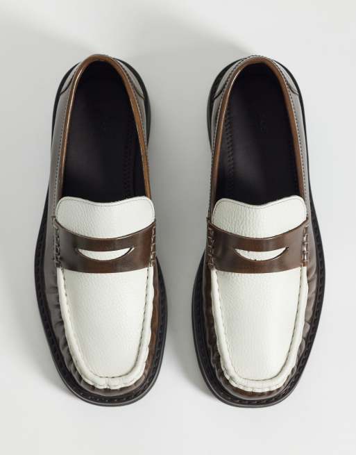 ASOS DESIGN - Brune og cremefarvede penny-loafers i læder med rynket overdel, 2 af 4