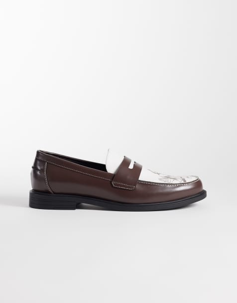 ASOS DESIGN - Brune og cremehvide penny-loafers med western-grafik - view 1
