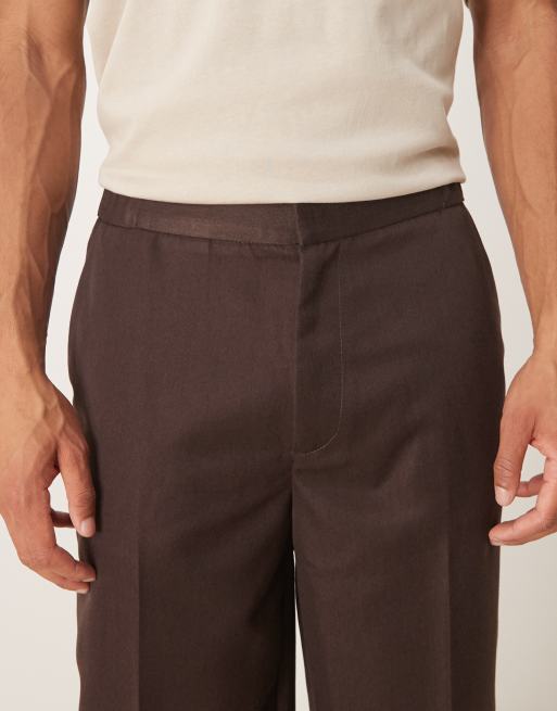 ASOS DESIGN - Brune og elegante bukser med lige ben og delvist elastisk linning med tætsiddende benkanter, 4 af 5