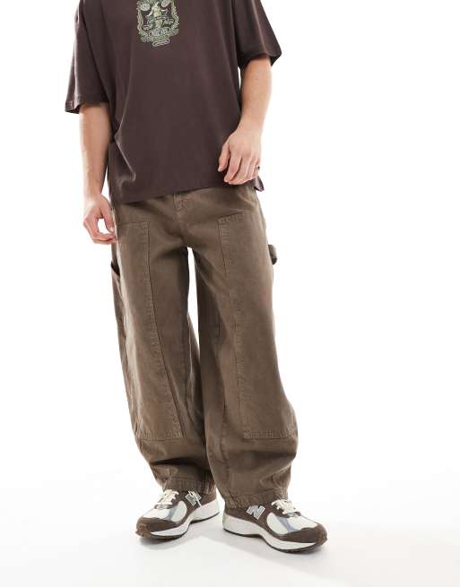 ASOS DESIGN - Brune og forvaskede baggy jeans med ballonben og tømrerdetaljer , 4 af 5