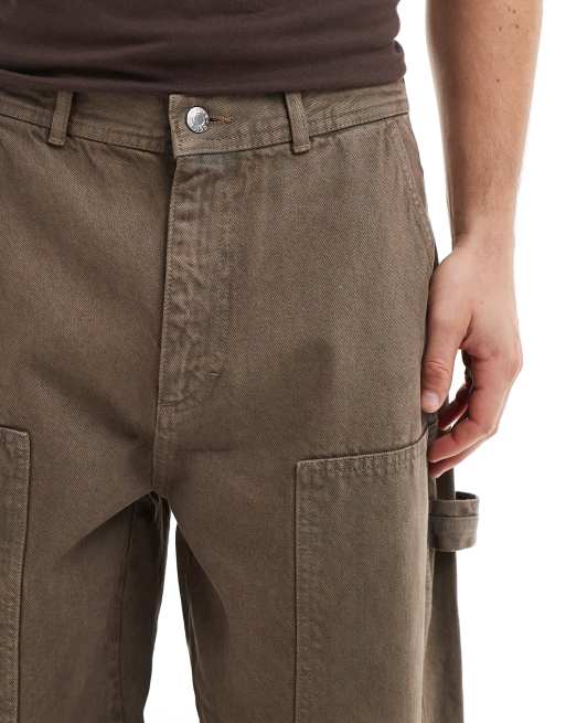 ASOS DESIGN - Brune og forvaskede baggy jeans med ballonben og tømrerdetaljer , 5 af 5