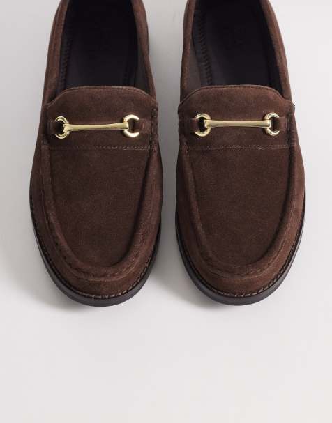 ASOS DESIGN - Brune penny-loafers i ruskind med bidseldetalje - view 1