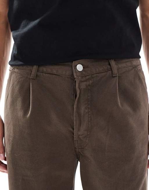 ASOS DESIGN - Brune plisserede bukser med lige ben, 4 af 5