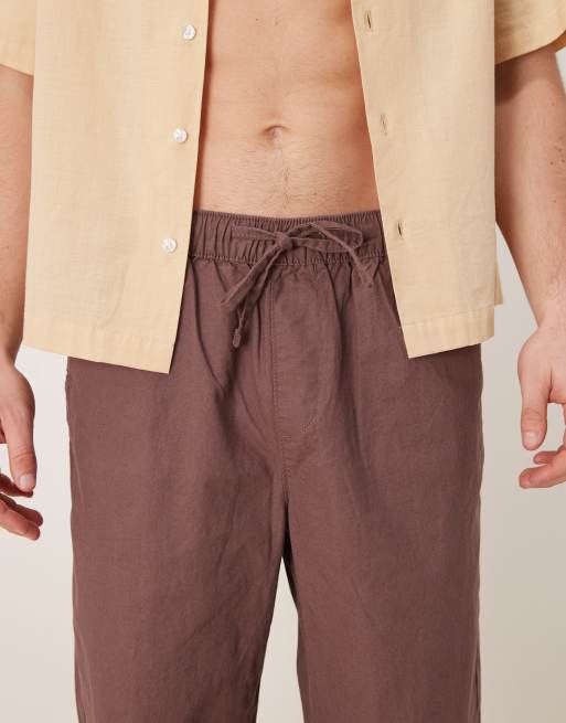 ASOS DESIGN - Brune posede bukser i hørblanding, 4 af 5