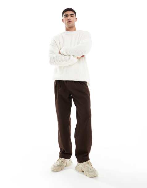 ASOS DESIGN - Brune posede chinobukser med plisseringer og løbesnor i taljen - view 1