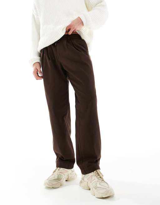 ASOS DESIGN - Brune posede chinobukser med plisseringer og løbesnor i taljen, 2 af 5