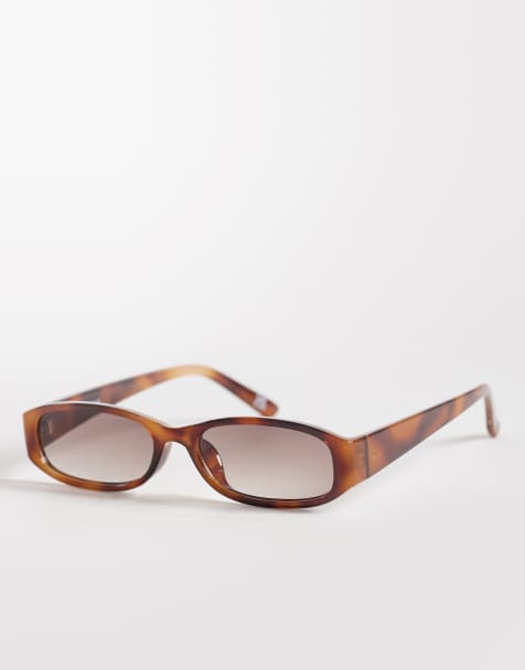 ASOS DESIGN - Brune rektangulære smalle solbriller med skildpaddemønstret stel og brune glas - view 1