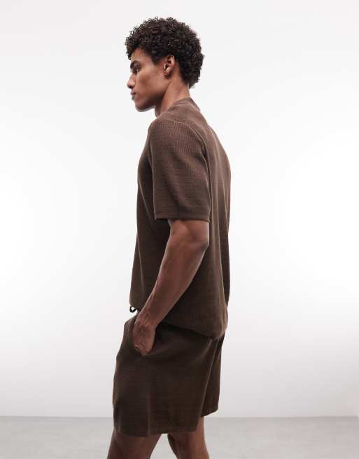 ASOS DESIGN - Brune shorts i strikket Airtex-materiale, 5 af 5
