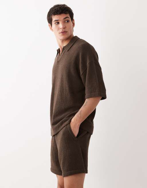 ASOS DESIGN - Brune shorts med vide ben i strikket bouclé - Del af sæt, 3 af 5