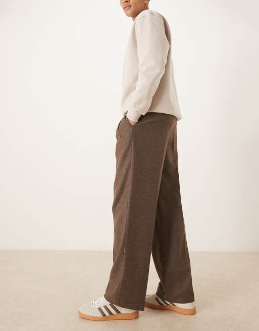 ASOS DESIGN - Brune skræddersyede bukser i uldblanding med brede ben og dobbelte plisseringer, 3 af 5