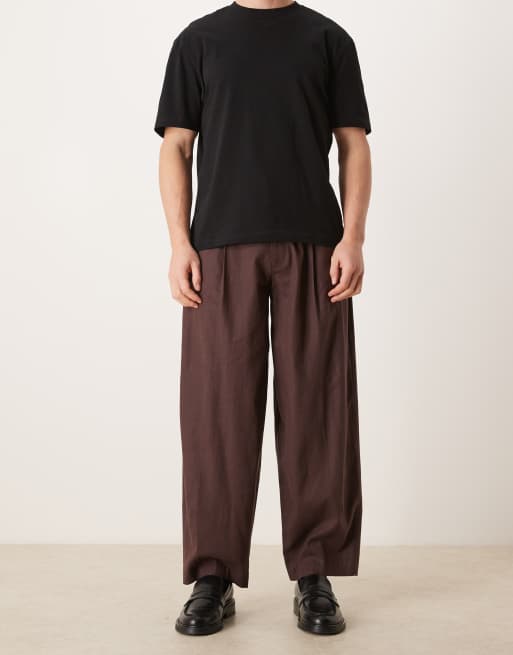 ASOS DESIGN - Brune skræddersyede bukser med barrel-ben i hørblanding, 2 af 5