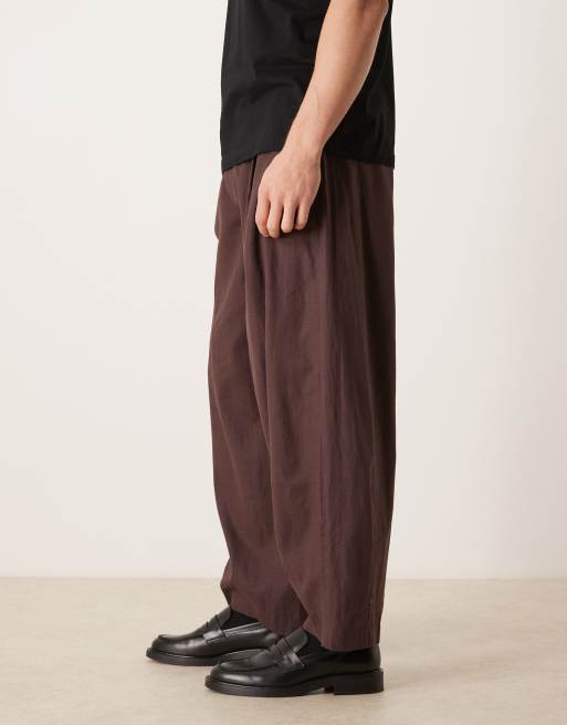ASOS DESIGN - Brune skræddersyede bukser med barrel-ben i hørblanding, 3 af 5