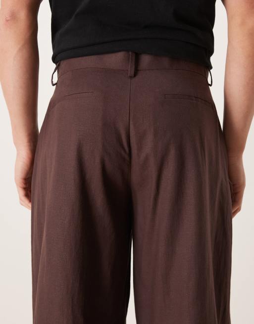 ASOS DESIGN - Brune skræddersyede bukser med barrel-ben i hørblanding, 5 af 5