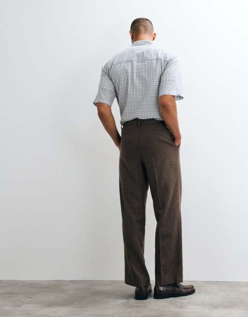 ASOS DESIGN - Brune skræddersyede bukser med brede ben samt elastisk talje og plisseringer i uldblanding, 4 af 5