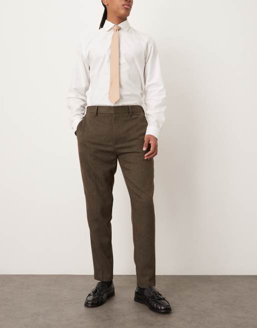 ASOS DESIGN - Brune skræddersyede tapered bukser med halvt elastisk taljebånd i uld, 2 af 5