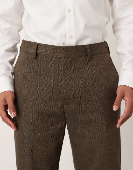 ASOS DESIGN - Brune skræddersyede tapered bukser med halvt elastisk taljebånd i uld, 5 af 5