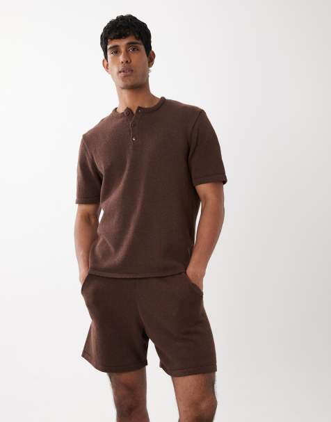 ASOS DESIGN - Brune strikkede shorts med tekstur - Del af sæt - view 1