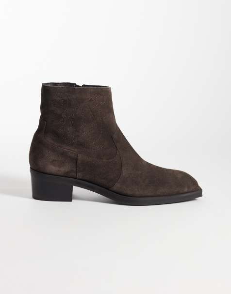 ASOS DESIGN - Brune støvler med cubanske hæle og westerndetaljer i ruskind - view 1