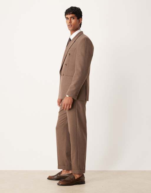 ASOS DESIGN - Brune tapered habitbukser med nålestriber i uldblanding, 3 af 5