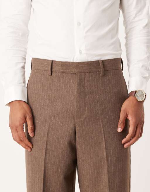ASOS DESIGN - Brune tapered habitbukser med nålestriber i uldblanding, 4 af 5