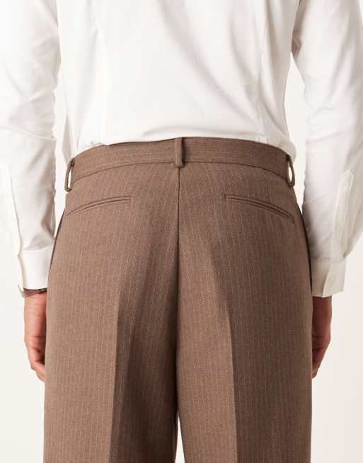 ASOS DESIGN - Brune tapered habitbukser med nålestriber i uldblanding, 5 af 5