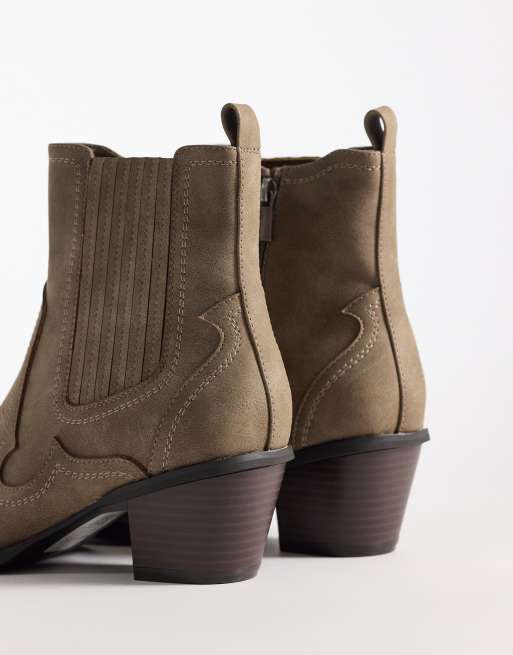 ASOS DESIGN – Brungrå chelseaboots i mockaimitation och cowboystil med kubansk klack, 2 av 4