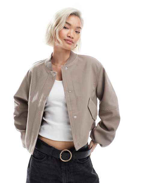 ASOS DESIGN – Brungrå, figursydd bomberjacka - view 1