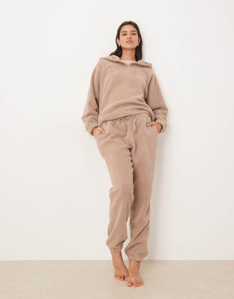 ASOS DESIGN – Brungrå, mysiga mjukisbyxor i mikrofleece - view 1