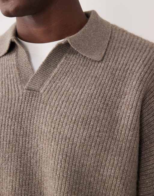 ASOS DESIGN – Brungrå, patentstickad tröja i extra oversize med boxig passform och sprund vid halsen, 5 av 5