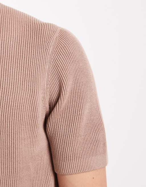 ASOS DESIGN – Brungrå, ribbstickad t-shirt med rund halsringning, del av set , 3 av 5