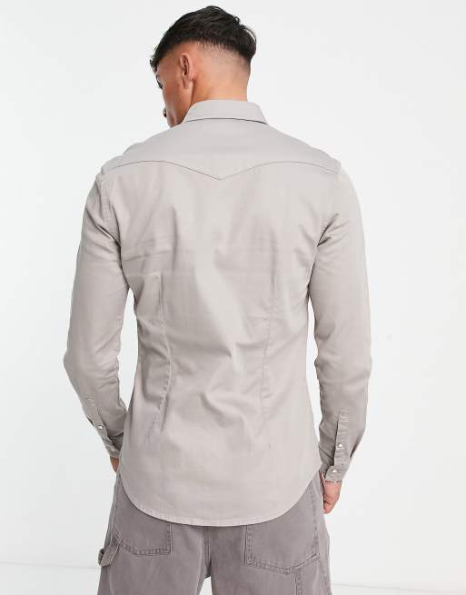 ASOS DESIGN – Brungrå, skinny jeansskjorta, 2 av 4