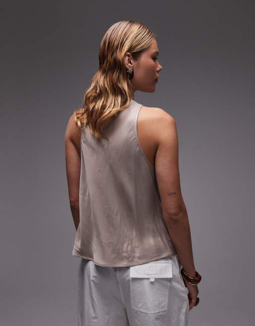 ASOS DESIGN – Brungrå topp i satin med halterneck och omlottdesign framtill, 4 av 4