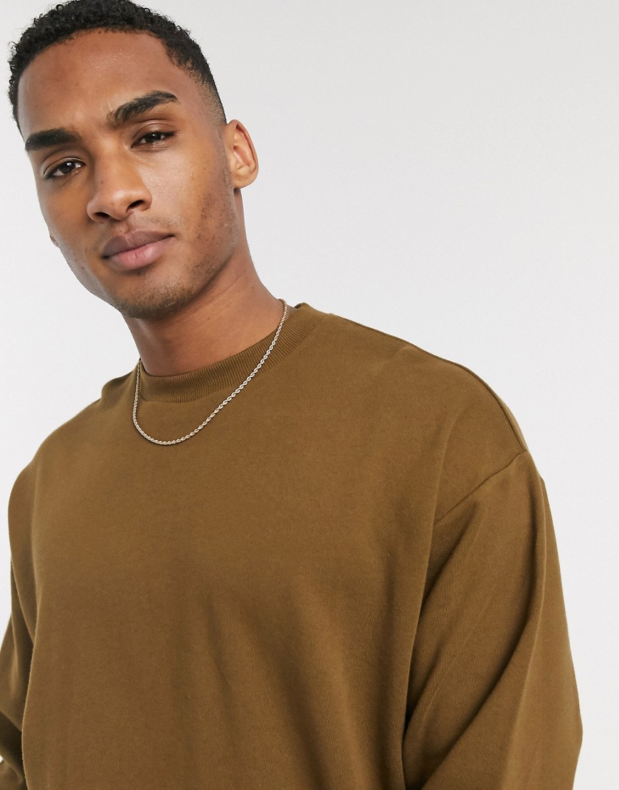 ASOS DESIGN – Brungrön longline-sweatshirt i oversize-modell