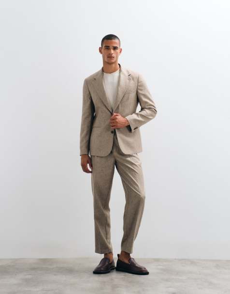 ASOS DESIGN – Brunmelerad, avsmalnande kostym i linnetyg och oversized fit - view 1